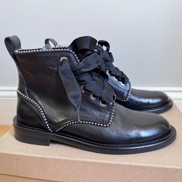 NWT Zadig & Voltaire Laureen Roma Round Toe Leather Low-Heel Boots Sz 38 - Picture 8 of 16